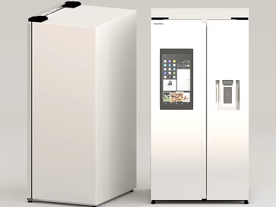 White Double Door Refrigerator and Upright Freezer with Display Screen and Water Dispenser 3d model