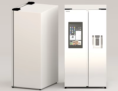White Double Door Refrigerator and Upright Freezer with Display Screen and Water Dispenser 3d model