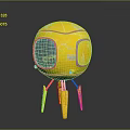 Game Movie Character Yellow Round Mechanical Robot With Four Legs And Reflective Surface