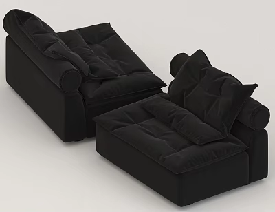 Comfortable Black Bean Bag Sofas With Soft Cushions And Modern Design 3d model