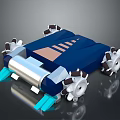 Blue 3D Designed Toy Vehicle With Multiple White Black Wheels And Thrusters 3d model