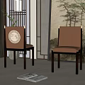 Elegant Chinese Style Dining Chairs With Brown Fabric Seats And Round Backrest Design