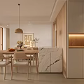 Minimalist Natural Dining and Living Room With Wooden Furniture Hanging Pendant Light and Window Plant