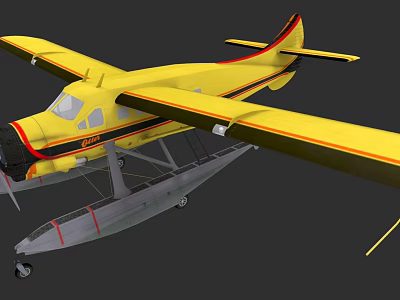 Yellow Seaplane With Floats And Red Accents On Wings And Fuselage 3d model