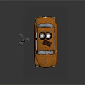 Orange Vintage Car With Roof Luggage And Street Lamp In Dark Setting
