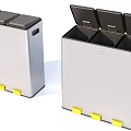 Public Facilities Pedal Operated Recycling Bins With Silver Body Black Lids And Multiple Compartments