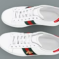 White Casual Sneakers With Red Green Stripes And Bee Emblem Design