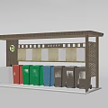 Public Waste Classification Kiosk With Multi Colored Trash Bins And Sorting Signs 3d model