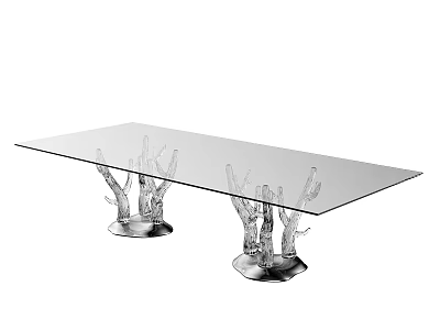 Modern Glass Top Dining Table With Crystal Tree Branch Inspired Legs Design 3d model
