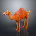 Realistic 3D Camel Model Standing With Open Mouth And Brown Orange Fur On Dark Surface