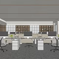 Modern Public Office Space With Work Desks Computers Ergonomic Chairs Bookshelves And Open Layout