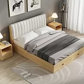 Double Bed With White Padded Headboard Wooden Frame Drawers And Nightstands With Lamps In Bedroom