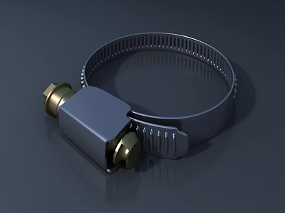 Adjustable Metal Hose Clamp With Serrated Band And Golden Bolts 3d model