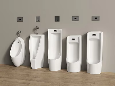Modern White Ceramic Urinals With Various Wall Mounted Designs For Bathroom Interior 3d model