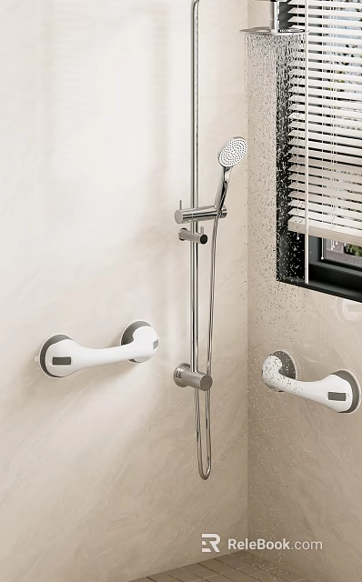 Essential Bathroom Accessories Featuring Shower Head Rod And Safety Grab Bars 3d model 