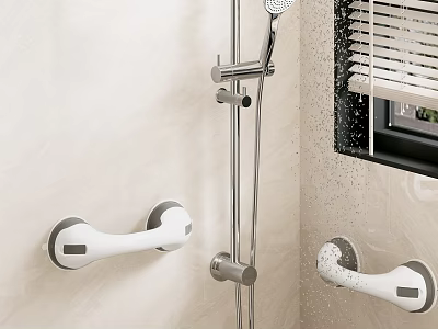 Essential Bathroom Accessories Featuring Shower Head Rod And Safety Grab Bars 3d model