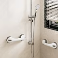 Essential Bathroom Accessories Featuring Shower Head Rod And Safety Grab Bars