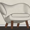 White Upholstered Accent Chair With Modern Curved Design And Brown Wooden Legs