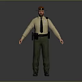 Full Body View Of Man Wearing Brown Hat Beige Shirt Black Tie And Green Pants
