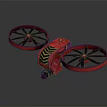 Red Drone With Dual Large Propellers And Yellow Black Warning Stripes Design