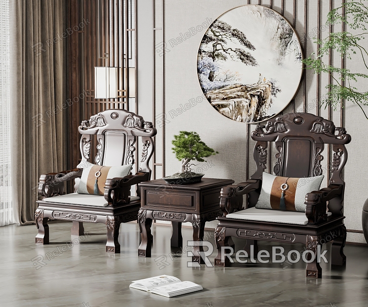 Chinese Casual Sofa Combination Carved Single Sofa model