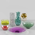 Colorful Decorative Glass Vases And Bowls With Cracked Texture In Various Hues