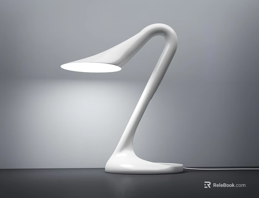 White Modern Table Lamp With Curved Arm Sturdy Base And Soft Light 3d model 