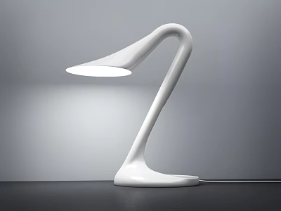 White Modern Table Lamp With Curved Arm Sturdy Base And Soft Light 3d model