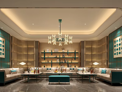 Modern Luxury KTV Lobby With Chandelier Sofa Wine Rack And Decorative Art 3d model