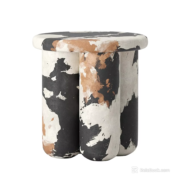 Modern Artistic Coffee Table With Black White Brown Speckled Pattern And Unique Cylindrical Base 3d model