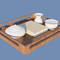 White Ceramic Tea Set On Wooden Tray With Lidded Container Small Jug Bowl And Mat