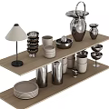 Sleek Modern Kitchenware Display On Shelves With Bowls Plates Pitchers And Vases