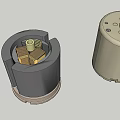Gray And White Cylindrical Mechanical Components With Gold Inner Structure And Holes 3d model