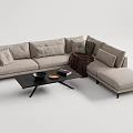 Light Gray Sectional Sofa with Multiple Cushions Brown Blanket and Black Coffee Table Modern Interior 3d model