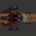 Futuristic Red Blue Sci Fi Spaceship With Transparent Cockpit And Multiple Thrusters