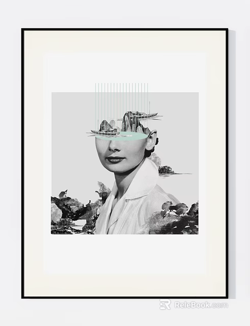Surreal Portrait Painting With Mountain Landscape Facial Overlay And Natural Elements 3d model 