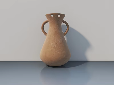 Rustic Terracotta Decorative Ornament Set With Double Handles On Glossy Surface 3d model