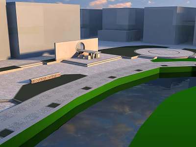 Modern Urban Plaza Design With Geometric Paved Area Green Landscape And Water Feature 3d model