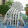 Creative Playground Equipment With Fish Shaped Structure Slides Blue Floor And Spinning Seats 3d model