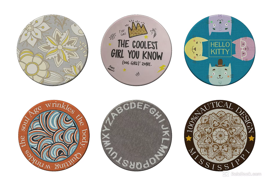 Round Rugs With Assorted Patterns Including Floral Letters And Cartoon Designs For Home Decor 3d model 