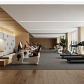 Spacious Modern Fitness Gym With Treadmills Exercise Equipment And Wooden Flooring