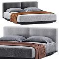 Modern Double Bed With Upholstered Headboard Gray Pillows And Brown Throw Blanket