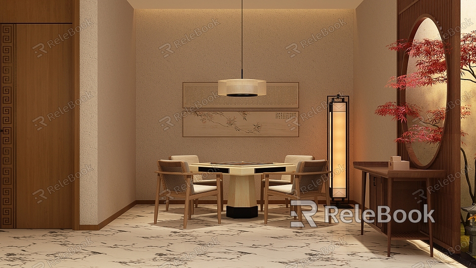 New Chinese Mahjong Table New Chinese Chandelier New Chinese Floor Lamp New Chinese Plants New Chinese Screen New Chinese Entrance Cabinet model