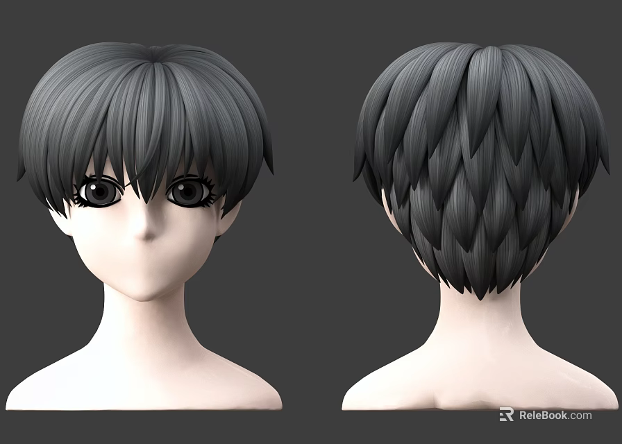 Man 3D Head Model Front And Back View With Short Gray Layered Hair 3d model 