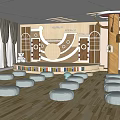 Kindergarten Music Classroom With Musical Notes Padded Stools And Circular Carpets 3d model