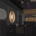 Modern Dark Bar Interior Design With Circular Lighting Curved Counter And Wine Racks