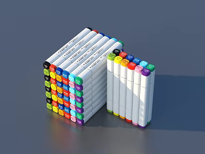 Colored Marker Pens Stacked And Arranged With Vibrant Colored Caps 3d model