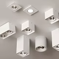 Modern White Downlights And Spotlights Installed On Ceiling With Different Styles And LED Lighting 3d model