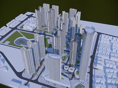 Modern High Rise Residential Buildings With Green Areas And Urban Layout 3d model