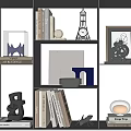 Modern Decorative Ornament Combination On Shelf With Sculpture Books Photo Frame And Geometric Shapes